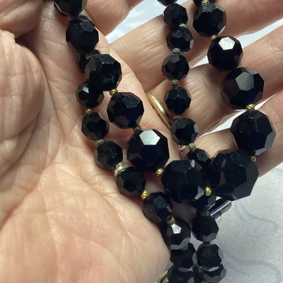 Vintage Czech Jet Crystal Beads / RHINESTONE CLASP  Necklace  mom’s collection - Picture 5 of 11